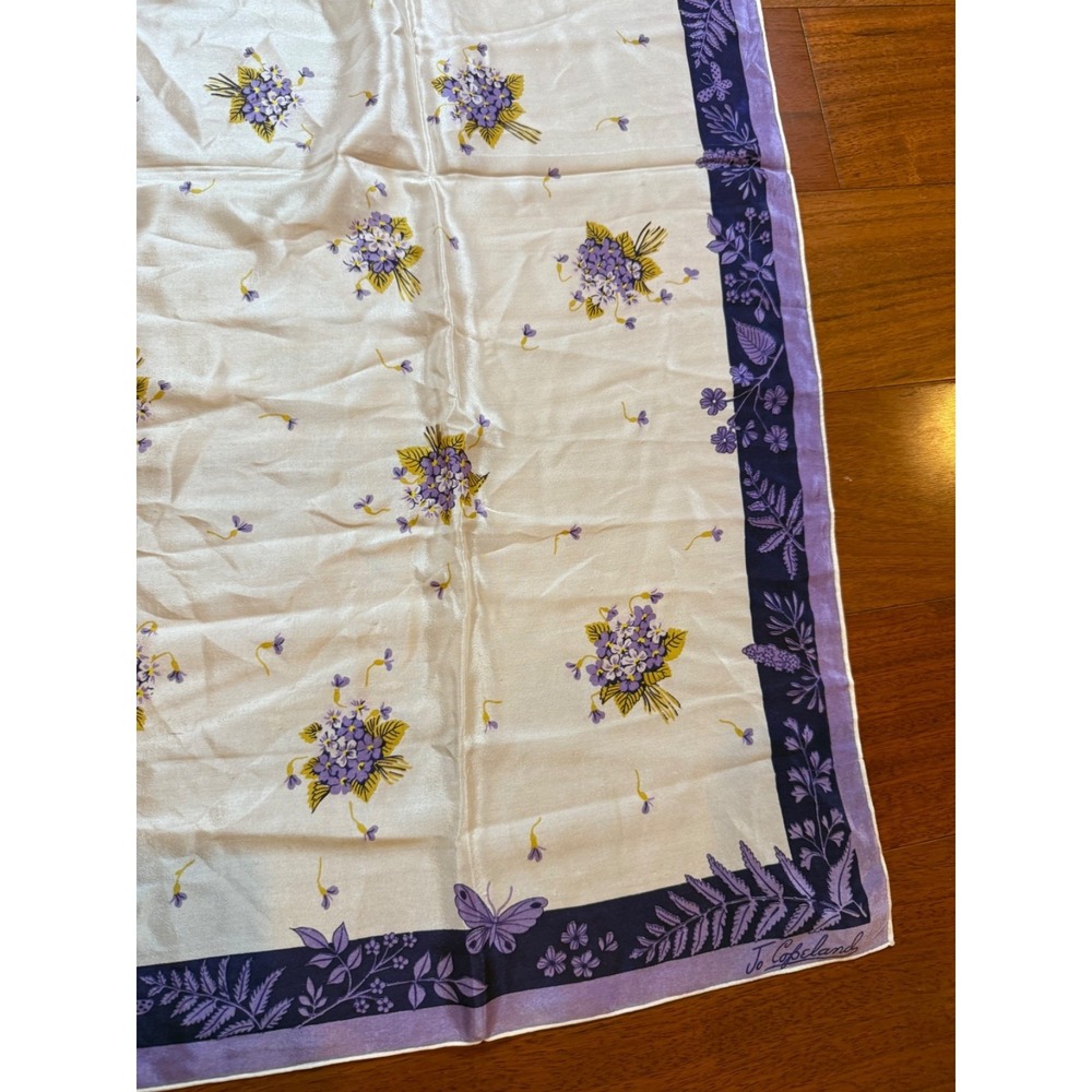 Jo Copeland Floral Bouquet Scarf Coquette 1960s | Purple Cream | 35" Square - Picture 8 of 10